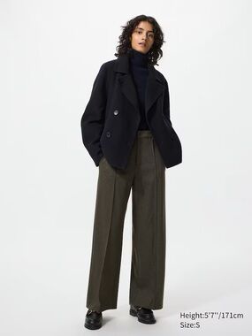 Uniqlo Olive Wide-Leg High-Rise Trousers